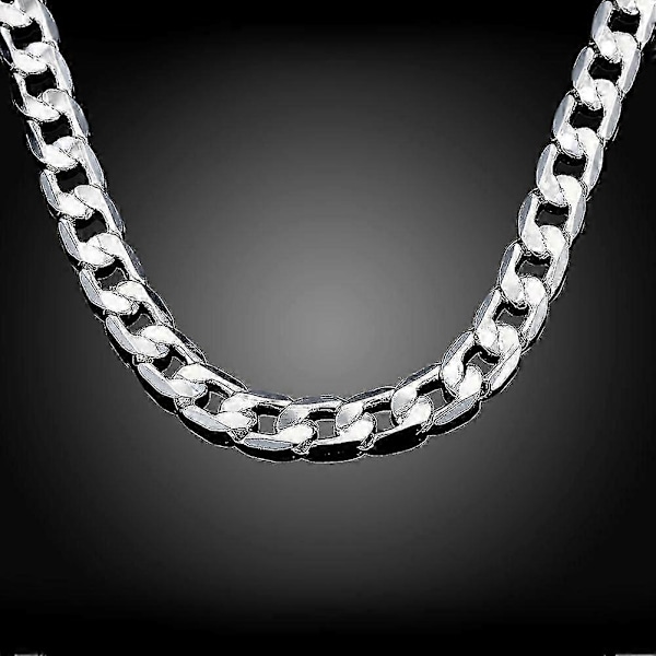 925 Sterling Silver Halsband För Män 20/24 Tum Klassisk 8mm Kedja Lyx Smycken Bröllop Julklappar LGL 60cm 24inches