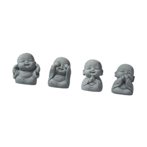 4 st Mini Buddha Munkar Figurer Prydnader för Studierum Vardagsrum Kontor (LGL)