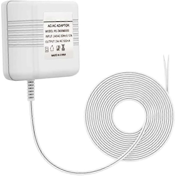 Dørklokketransformator, 24V 500MA Strømforsyning Oplader Transformator Adapter Kompatibel med Ring Video Dørklokke, 800cm Kabel LGL