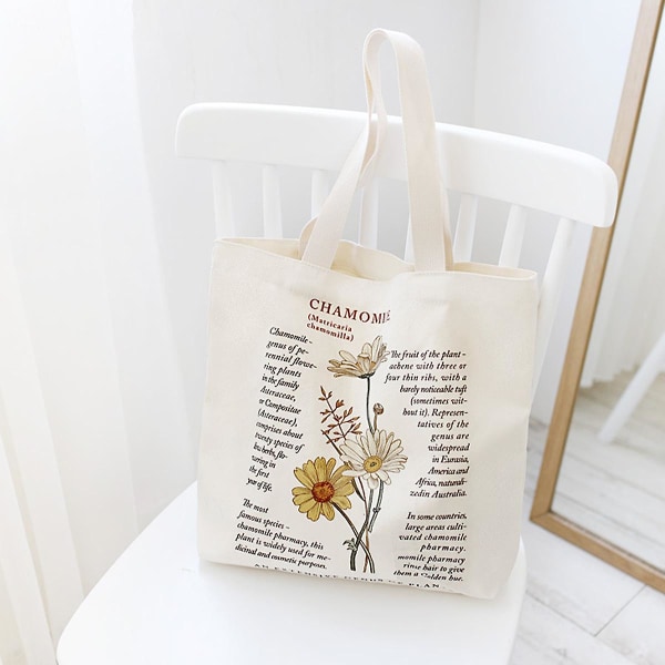 Kxj-canvas Tote Bag Aesthetic - Dragkedja Tote Bag Med Innerficka Av Axelremsväskor För Kvinnor Shopping Skola Chamomile