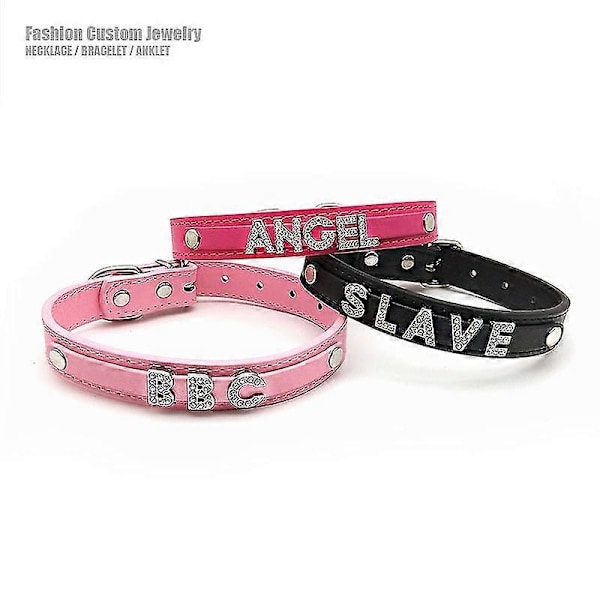 Sexy Rhinestone Bokstaver SLAVE Choker Halsbånd Egendefinert Smykke Halskjede Menn Kvinner DIY Egendefinert Navn Cosplay Kostyme Party Chocker LGL S(27cm-35cm) PUPPY