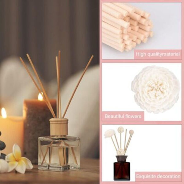 Rørpinde til duftdiffuser, 50 stk. duftdiffuserpinde, aromadiffuserpinde med blomsterperler til æteriske olier, hjem, kontor, hotel, spa (LGL)