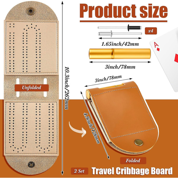 2 sett Portable Cribbage Board Game Sett Lær reise Cribbage Board Reisespill Hvert sett med 4 metall Cribbage Board pinner, 1 Mini Cribbage Board, 2