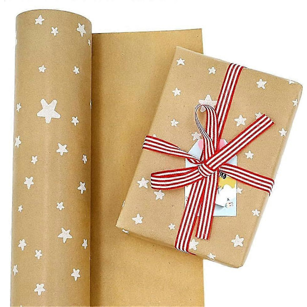 Vit stjärnformad kraftpapper rulle, 100% återvinningsbar, miljövänlig, för födelsedag, fest, juldekoration (15m x 43cm) (LGL)
