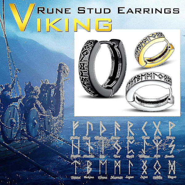 Norse Viking Runes Hoop Øredobber for Menn Kvinner 12mm Huggie Hoops Med Delikat Gaveemballasje [GGL]