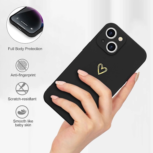 Kompatibelt iPhone 14 Skal Silkeslent Mjukt Stötsäkert Silikonskal med Söt Guldhjärta Design (LGL)