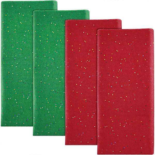 Glitter silkespapper för förpackning, 50x66 cm, grönt och rött silkespapper för julklappsinslagning, bukettförpackning, pysselpapper, 20 ark (LGL)