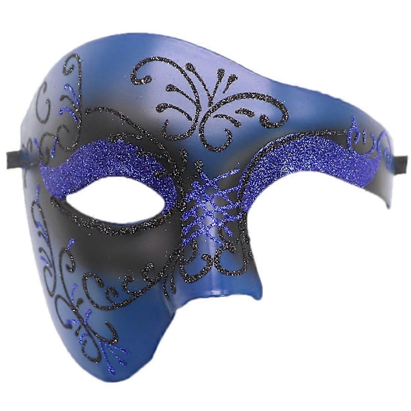 1 stk Halvmaske Fantom, Maskerademaske Retro Fantom Operas Enøye Halvmaske Kostyme (sølv)  (LGL) Blue