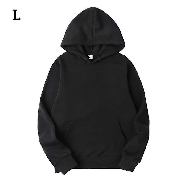 Unisex Dame Herre Bomull Ensfarget Genser Hettegenser med Snøring LGL Black L