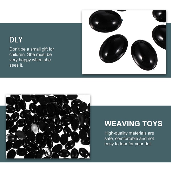 100 stk sorte plast ovale sikkerhetsøyne og neser for bamsedukke DIY-håndverk Black 1.5X1X0.5CM