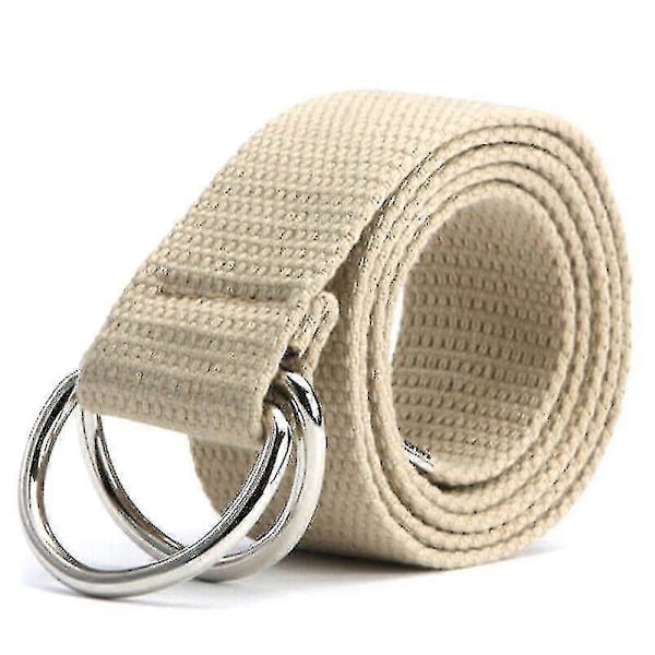 Unisex Canvas Bälte Enkelt Vävt Dubbel D-ring Metallspänne Midjeband LGL Khaki