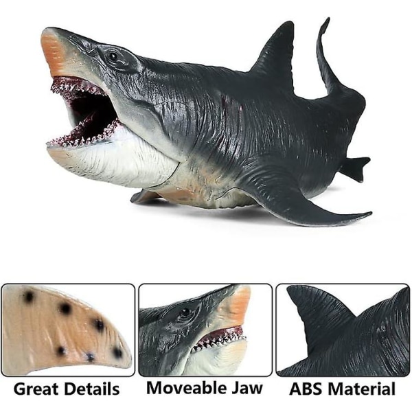 Megalodon hajleksaker - Perfekta presenter till barn - 27 cm lång - Rörlig käke - Realistiska hajfigurer - Födelsedagspresent till pojkar och flickor [GL]