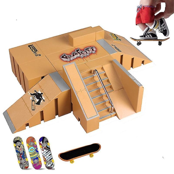 Minilegering Finger Skridskobräda Plats Kombinationsleksaker Barn Skateboard Rampbana Pedagogisk set (LG)