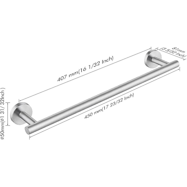 Håndklædeholder til badeværelse, håndklædestang til vægmontering, håndklædestang i rustfrit stål Sus304, håndklædeholder, organizer, 45 cm beslag, børstet