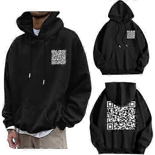 F**k You QR-kod Huvtröja, QR-skanningskod Skämt Rolig Huvtröja Unisex, Tjock Vintertröja Toppar LGL Black M