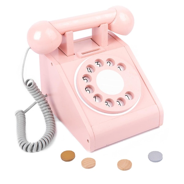 Kid trælegehus Opkaldstelefon Legetøj Interaktiv foregive telefon[GL] Pink