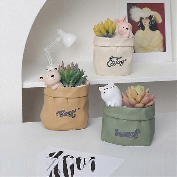 Have Retro Imitation Papirpose Formet Resin Sukkulent Blomsterpotte Skrivebordsdekoration Opbevaring Blomsterpotte B LGL As Shown