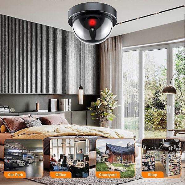 Falsk sikkerhedskamera, Attrap kamera med rødt LED-lys, Realistisk trådløst overvågningssystem til hjemmet udendørs 4 stk. LGL black