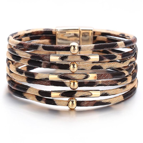 Leopard læderarmbånd til kvinder  nye modearmbånd   armbånd elegant flerlags bred wrap armbånd statement smykker [LGL] BJ0019