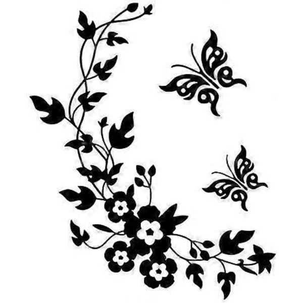 DIY Fjäril Blomma Badrum Hem Dekoration Väggdekaler Dekorativ Toalettdekal Pålitlig Kvalitet Hållbarhet (Svart) (LGL)