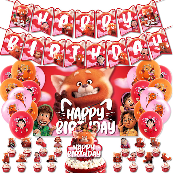 Red Panda Happy Birthday Banner Cartoon Party Decoration Set DIY Balloon Durable