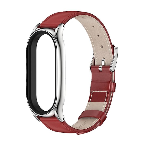 Äkta läderklockarmband för Xiaomi Mi Band 7 / 7 NFC [GGL] Red Silver