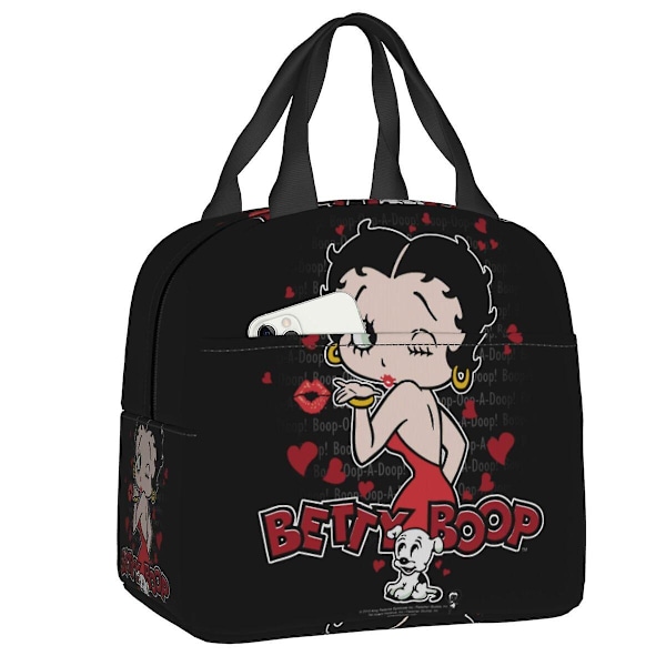 Ylellinen pilkullinen sarjakuva Boop Betty -lounaslaukku naisille, lämmin kylmälaukku, eristetty lounasrasia kouluun, työpaikalle, toimistoon, matkoille, piknikille, ruoalle [L]