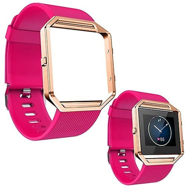 Mjukt silikonklockarmband ersätt sportrem med roséguldfärgad ram för Fitbit Blaze [GGL] Rose Red