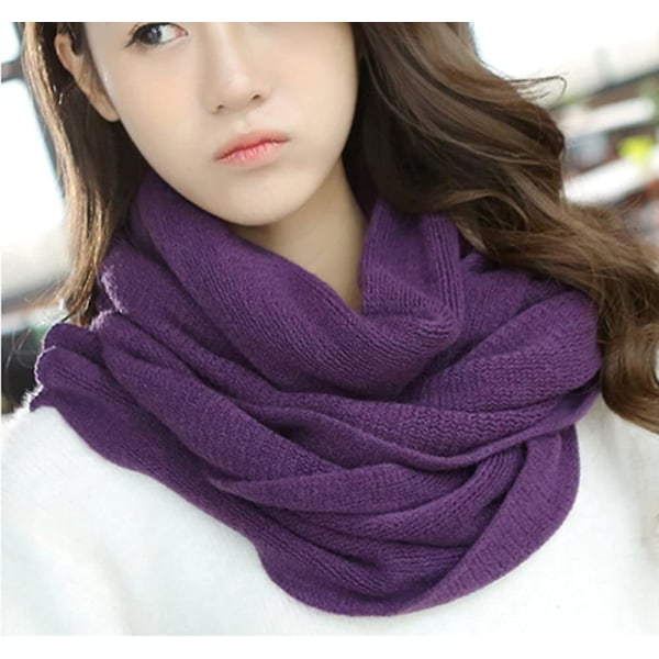 Women's Warm Long Shawl Winter Warm Large Scarf Pure Color Purple -