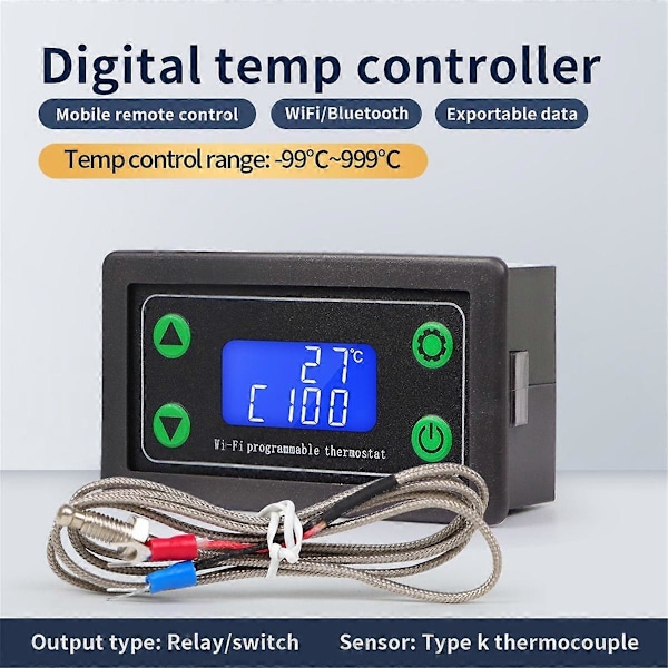 Tuya WIFI Korkean lämpötilan säädin Digitaalinen ohjelmoitava termostaatti K-tyypin termoelementti -99-999 D LGL As Shown