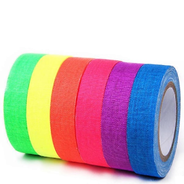 6 stk. UV Blacklight Reaktiv 1,5 cm X 5 m Pr. Farve Fluorescerende Klud/Neon Gaffatape (LGL)
