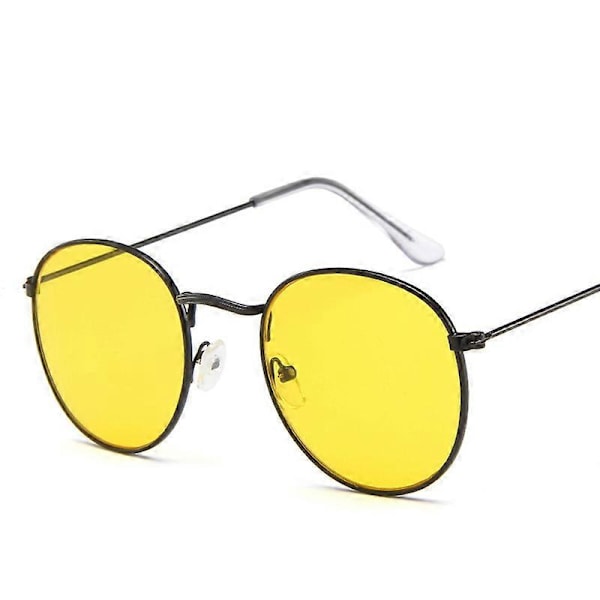 Guld Metal Stel Solbriller Kvinder Spejl Runde Solbriller Belægning Reflekterende Retro Solbriller Mærke Designer Trend Briller LGL Black Yellow multi