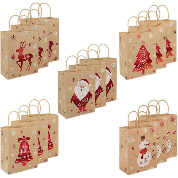 Julepapirposer, papirposer med håndtak, 5 stiler (21 x 15 x 8) (LGL)