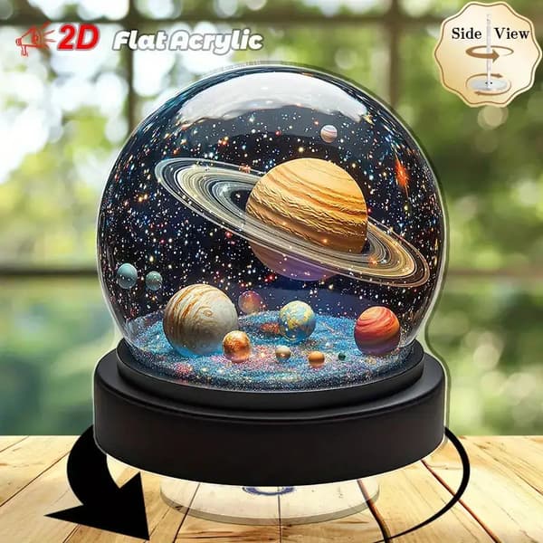 2D Flad - [2D Flad] 1 stk. Roterende Solsystem Akryl Desktop Planetarium | 2D Flad Rum-Tema Display med Jupiter, Planeter og Stjerner | (LGL) A-*57/*4
