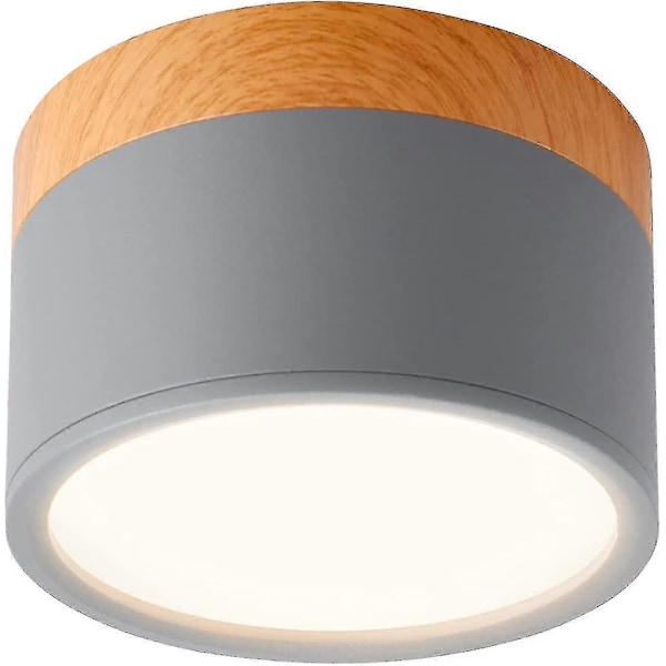 5W LED Rund Overflatemontert Takspotlight, Børstet Grå, Varmhvit, 90mm, 3000k LGL