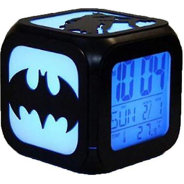 Superhelt Batman Alarmur 3d Stereo Stum LED Nattelys Elektronisk Ur Højre Spil (syv Farver Usb Opladning) [L]