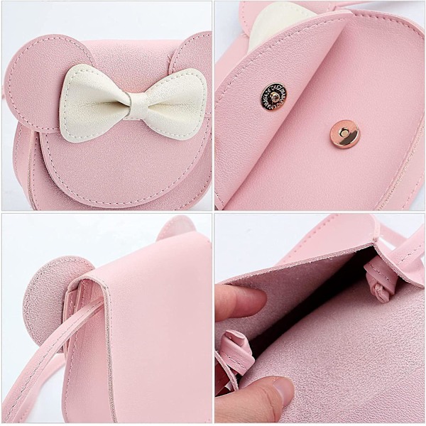 Liten flickväska prinsessa mini väska med rosett söta musöron rosett crossbody väska rosa mus (LGL)
