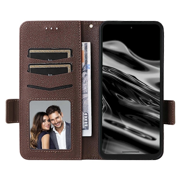 For XREAL Beam Pro Deksel Litchi Tekstur PU Lær Lommebok Flip Telefondeksel LGL Brown