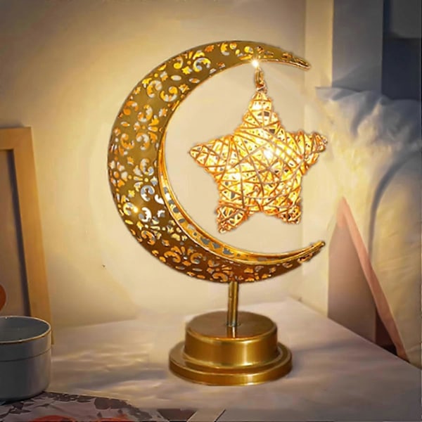 Månebordlamper Hengende Stjerne Ramadanlampe Fortryllet Månelampe, Batteridrevet Nattbordslampe Barnerom Lys Hybel Kontor Bord Jul LGL