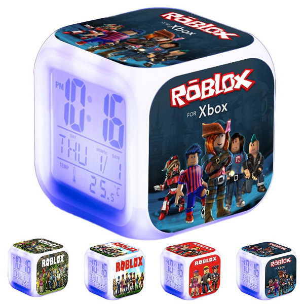 Roblox Print Digital väckarklocka 7 färgskiftande spel Nattljus LED-skärm Sängklocka Heminredning Barn leksakspresenter D