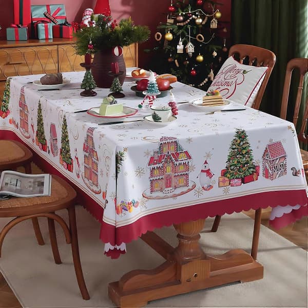 Julduk, rektangulär, rund, soffbordsduk, festduk, 150 x 150 cm (LGL)