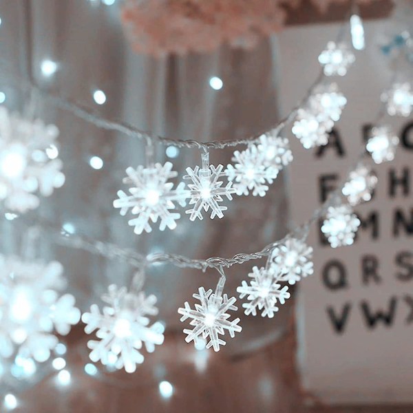 Julbelysning, snöflinga ljusslingor 19,6 Ft 40 Led Fairy Lights Batteridriven Vattentät för Xmas Trädgård Uteplats Sovrum Party Inredning Inomhus Ute