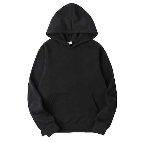 Unisex Dame Herre Bomull Ensfarget Genser Hettegenser med Snøring LGL Black L