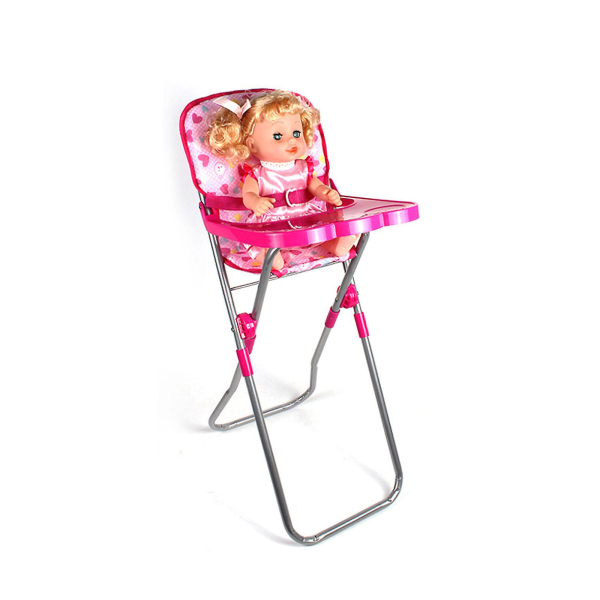Pink dukkevogn med tilbehør - sammenfoldelig og let babydukkemøbelsæt til rollespil Dukke medfølger ikke) pink