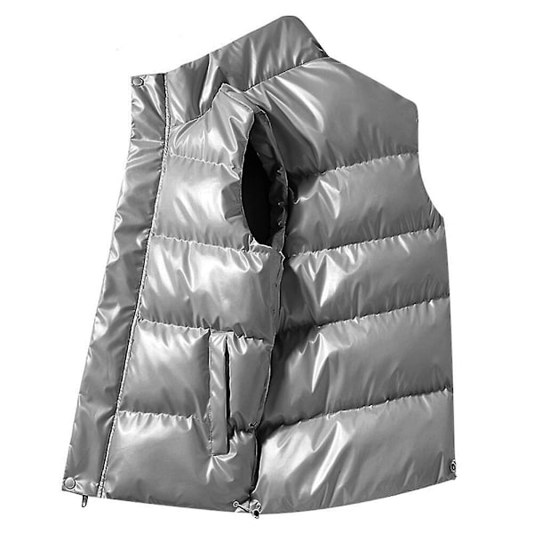 Sliktaa Miesten Vedenpitävä Hihaton Takki Kiiltävä Puffer Liivi LGL Silver 2XL