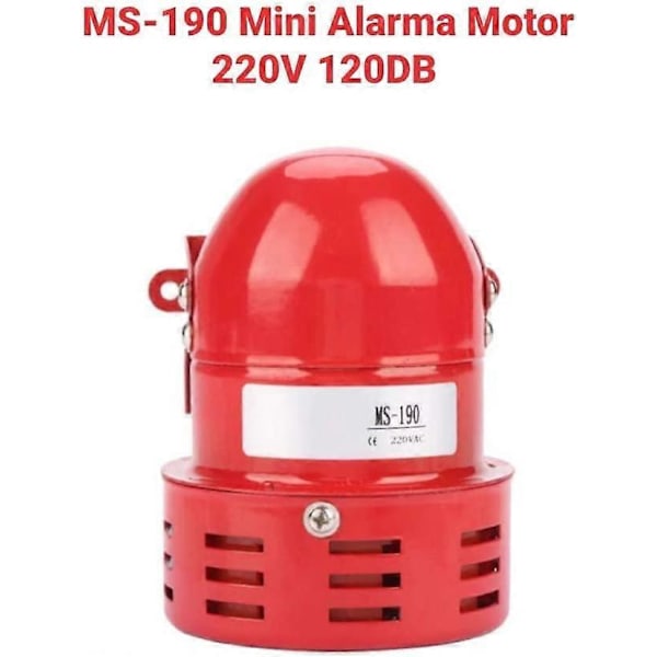 220V 120dB Trådbunden Mini Siren, Röd Metall Motorlarm Industriellt Ljud Elektronisk Inbrottsskydd för Hemsäkerhet, MS-190 (LGL)