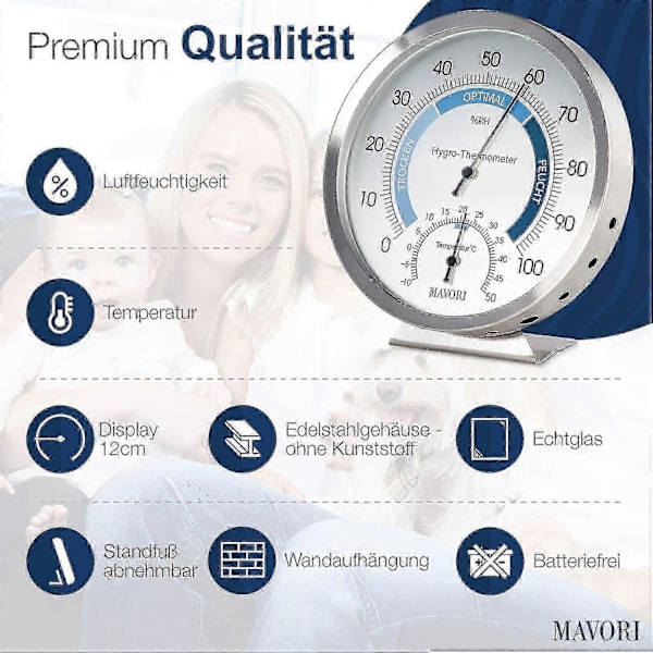 Analog Hygrometer Termometer för Inomhusbruk - Högkvalitativ Fuktmätare och Rumstermometer i Rostfritt Stål Kompatibel Med Pålitlig Och Komcomp LGL