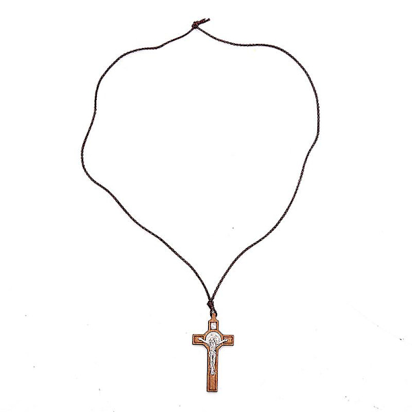 Retro Jesus Cross Halsband Trä Metall Hänge Smycken Charm Halsband Present [GGL] Brown 1PC