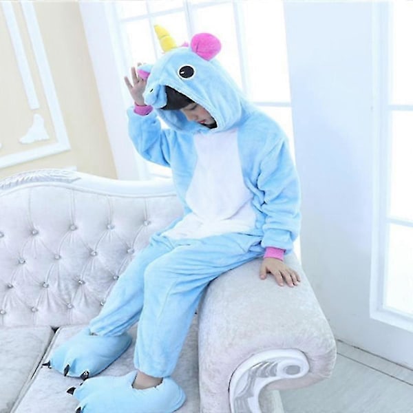 Unicorn Fleece Jumpsuit för Barn Pojkar Flickor, Hel Pyjamas Sovkläder LGL Blue 6-7 Years