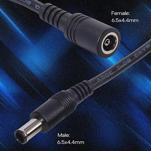 Direktestrøms ladekabel 6,5x4,4mm hann til 6,5x4,4mm hunn strømforsyningskabel for bærbar lader Dc6044 forlengelsesledning [GGL]